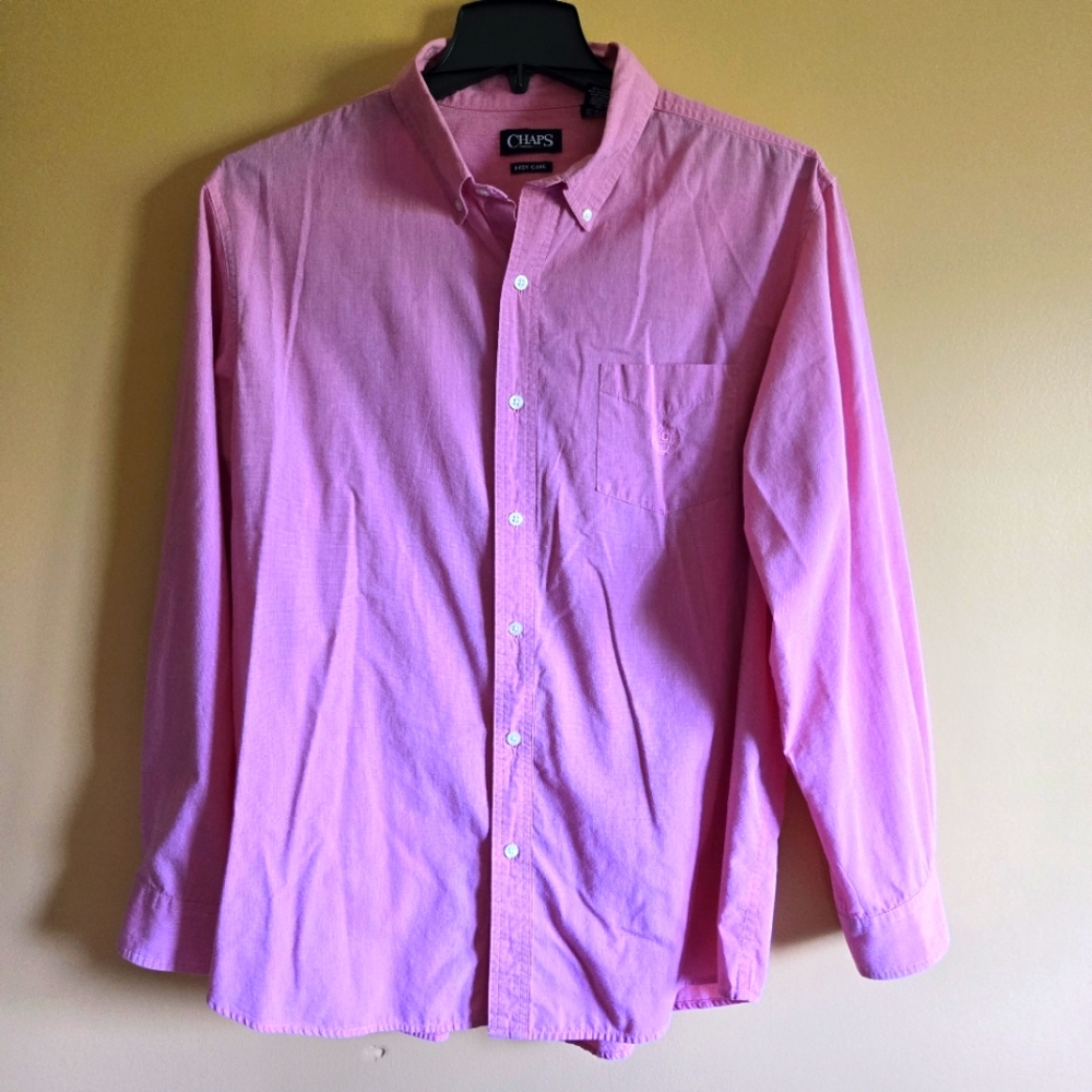 Chaps Easy Care Pink Button-Down Shirt, PTP=26"
